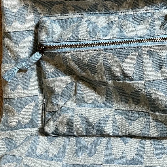 Denim Butterfly Tote Bag, Alternating Patchwork Squares, Zipper Pockets, EUC - Picture 4 of 7